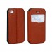 iPhone 4 4s - Genuine Leather Smart Window View Front Flip Stand Protective Phone Cover Case - Brown